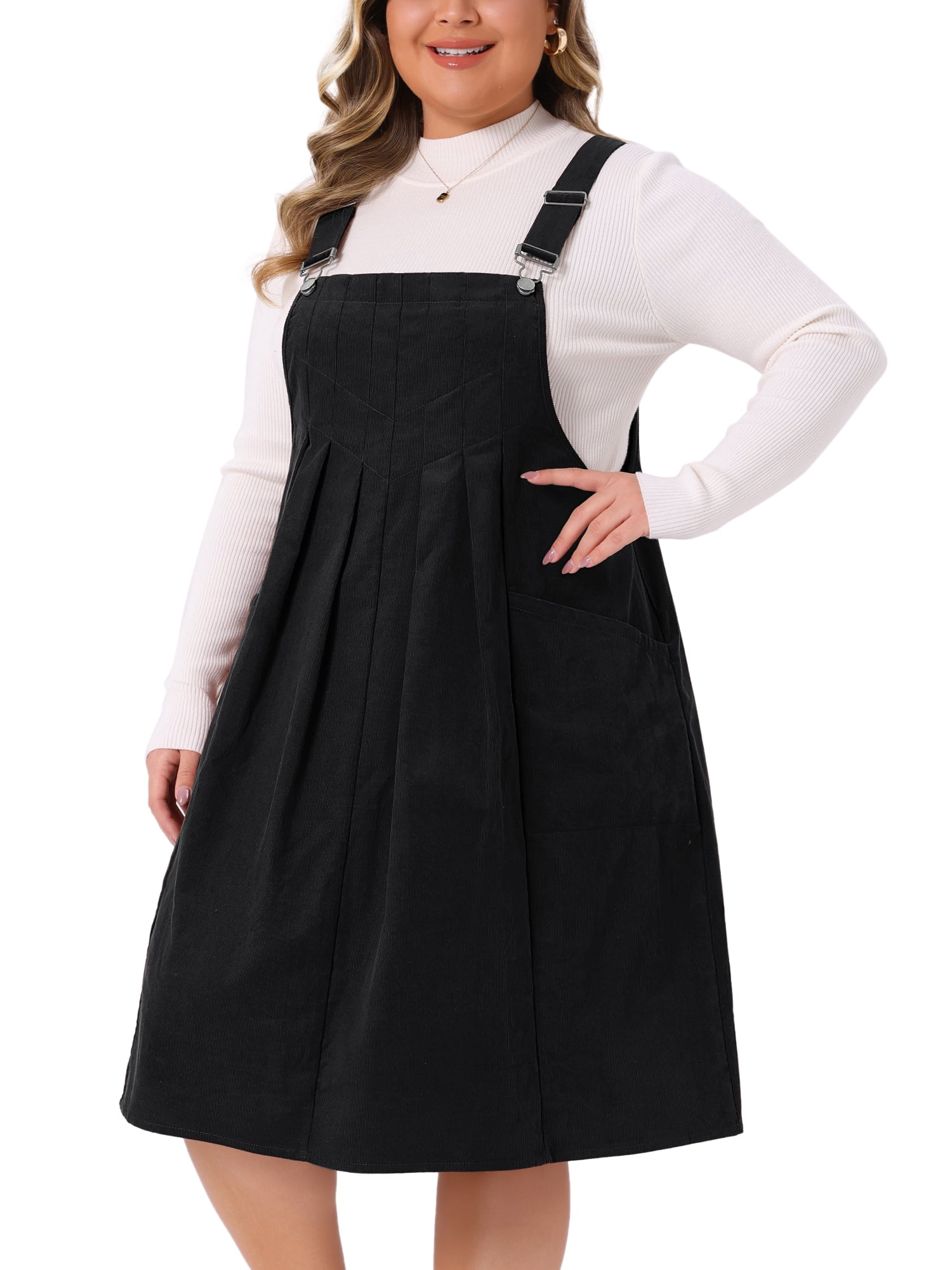 DARING DIVA Women's Plus Corduroy Pinafore Dress Pleated Skirt 4X Black