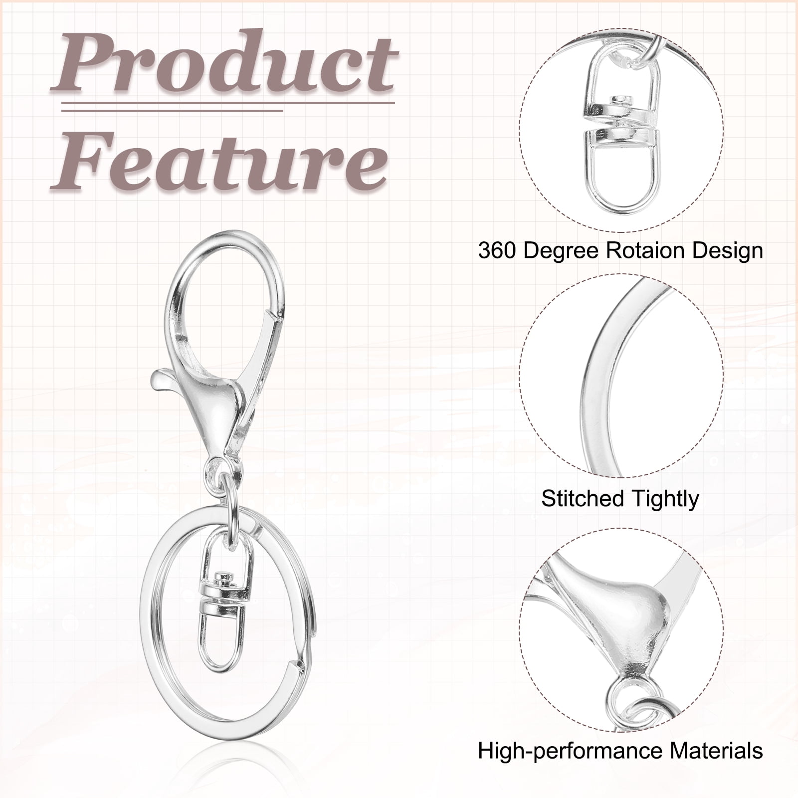 Uxcell Lobster Claw Clasps Keychain, 30 Pcs Metal Lobster Claw Clasp Hook with Swivel Trigger Clip and Keychain Ring for Diy Craft Key Chain Accessories, Bright Silver