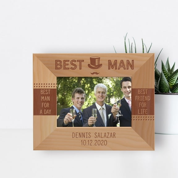 Best Man For A Day Best Friends For Life Personalized Wooden Frame-5" x 3 1/2" Brown Horizontal