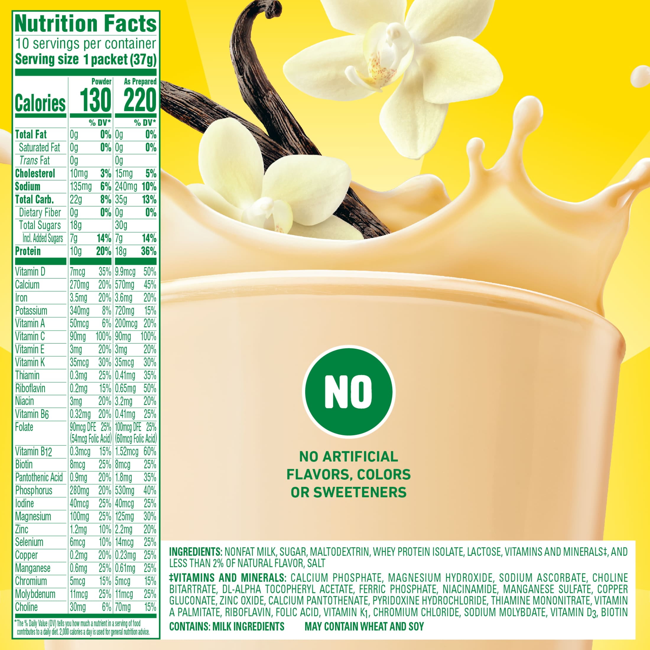 Carnation Breakfast Essentials Powder High Protein Nutritional Shake Drink Mix Packets, Classic French Vanilla Breakfast Shake, 10 Count