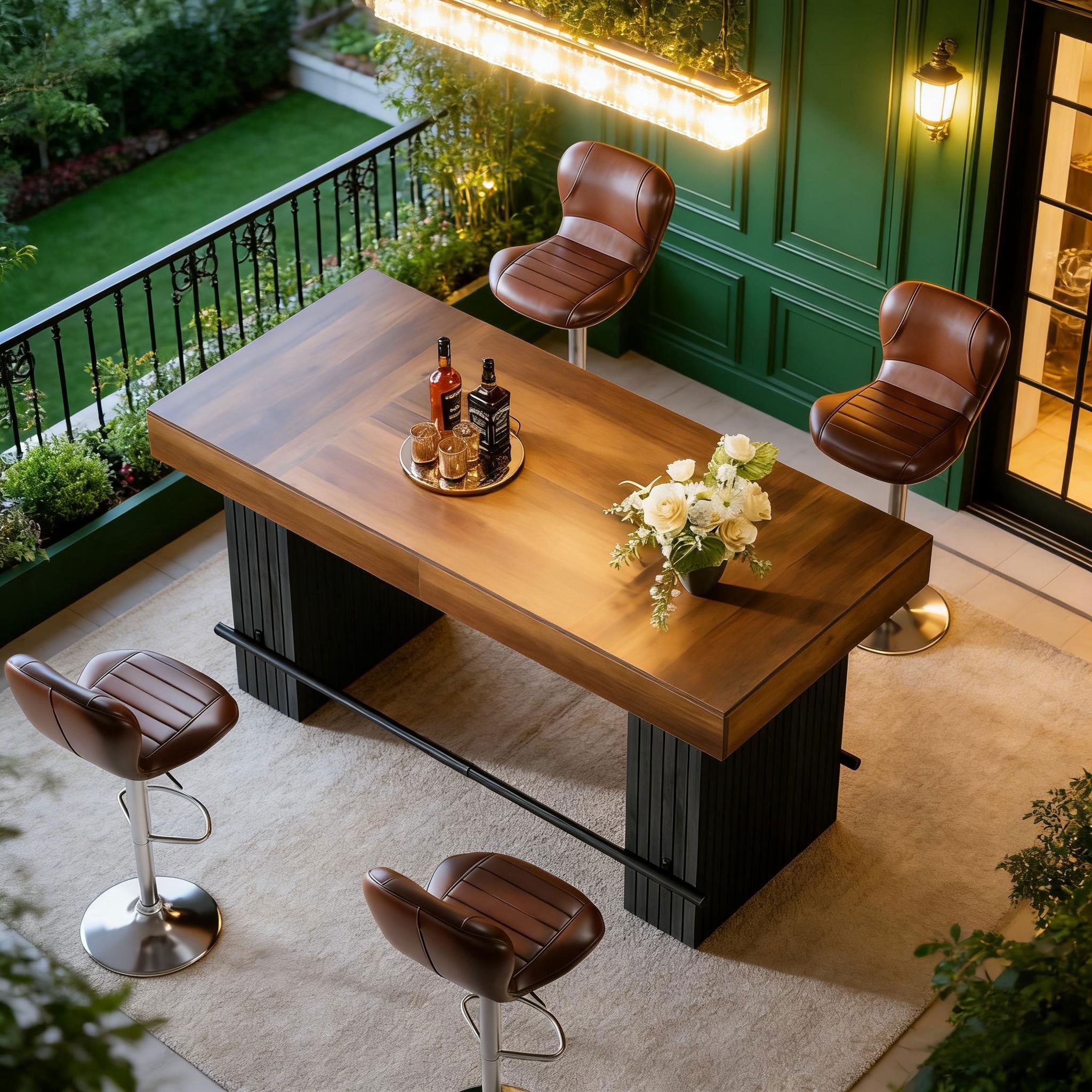 MAYEERTY 62" Industrial Bistro Bar Table, Pub Table with Metal Footrest, Counter Height Table for Home Bar, Kitchen and Living Room