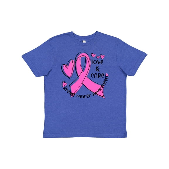 Inktastic Love, Care, Cure Breast Cancer Awareness Pink Ribbon Youth T-Shirt