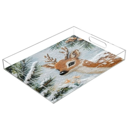 

Acrylic Tray 15.7*11.8*1.9 Inch Transparent Tray Food Tray Tea Cup Tray Serving Trays Cosmetics Storage Kitchen Table Bathroom Sundry Storage Christmas Cute Snow Deer