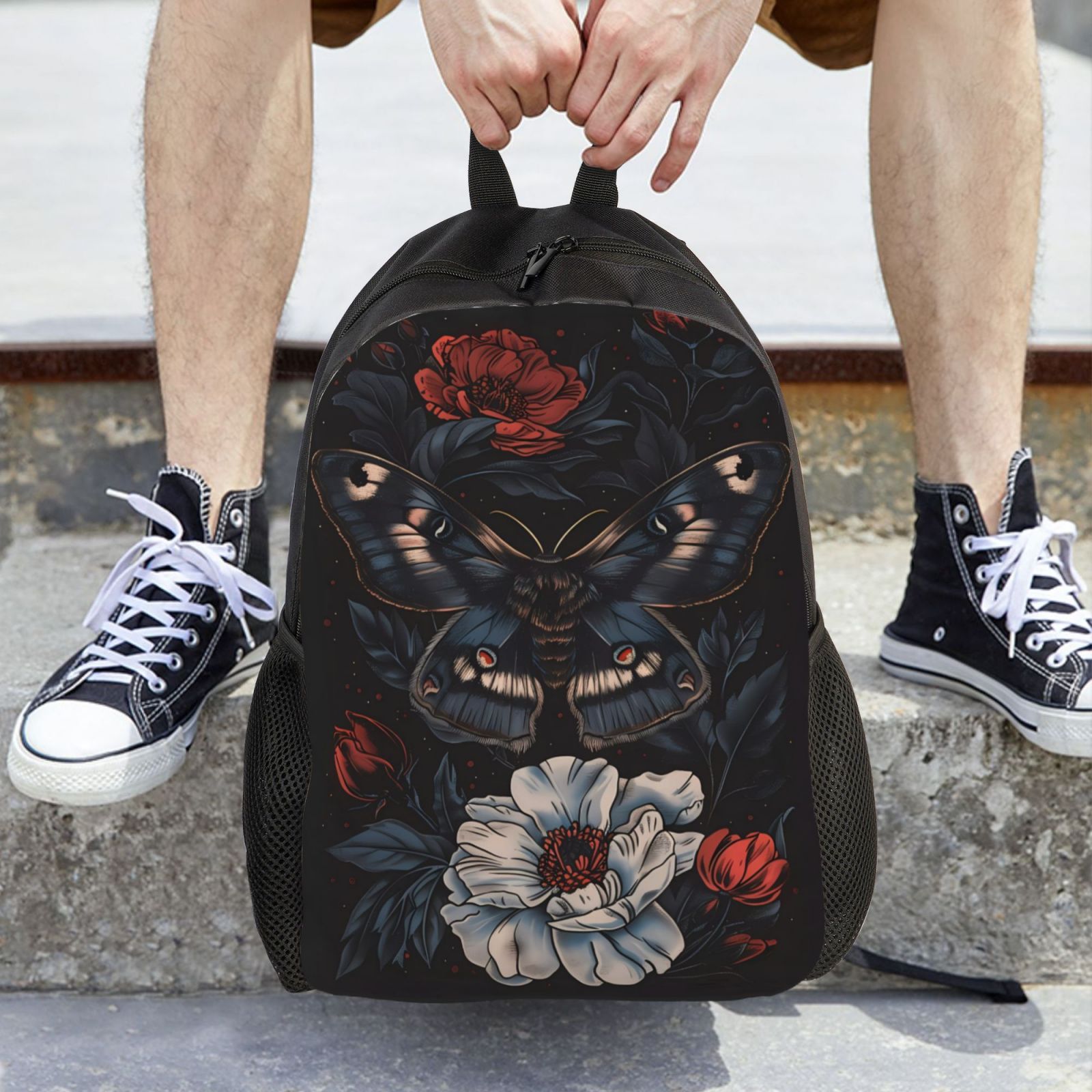 Xecao Midnight Butterfly Floral Dream Print School Backpack with Laptop Compartment Small Travel Laptop Backpack for Women Men Waterproof College Backpack Simple School Bag
