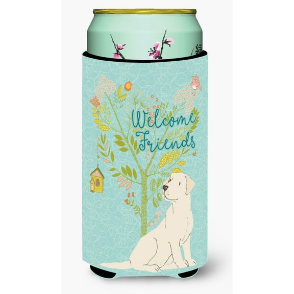 Carolines Treasures BB7596TBC Welcome Friends Yellow Labrador Retriever Tall Boy Beverage Insulator Hugger Tall Boy