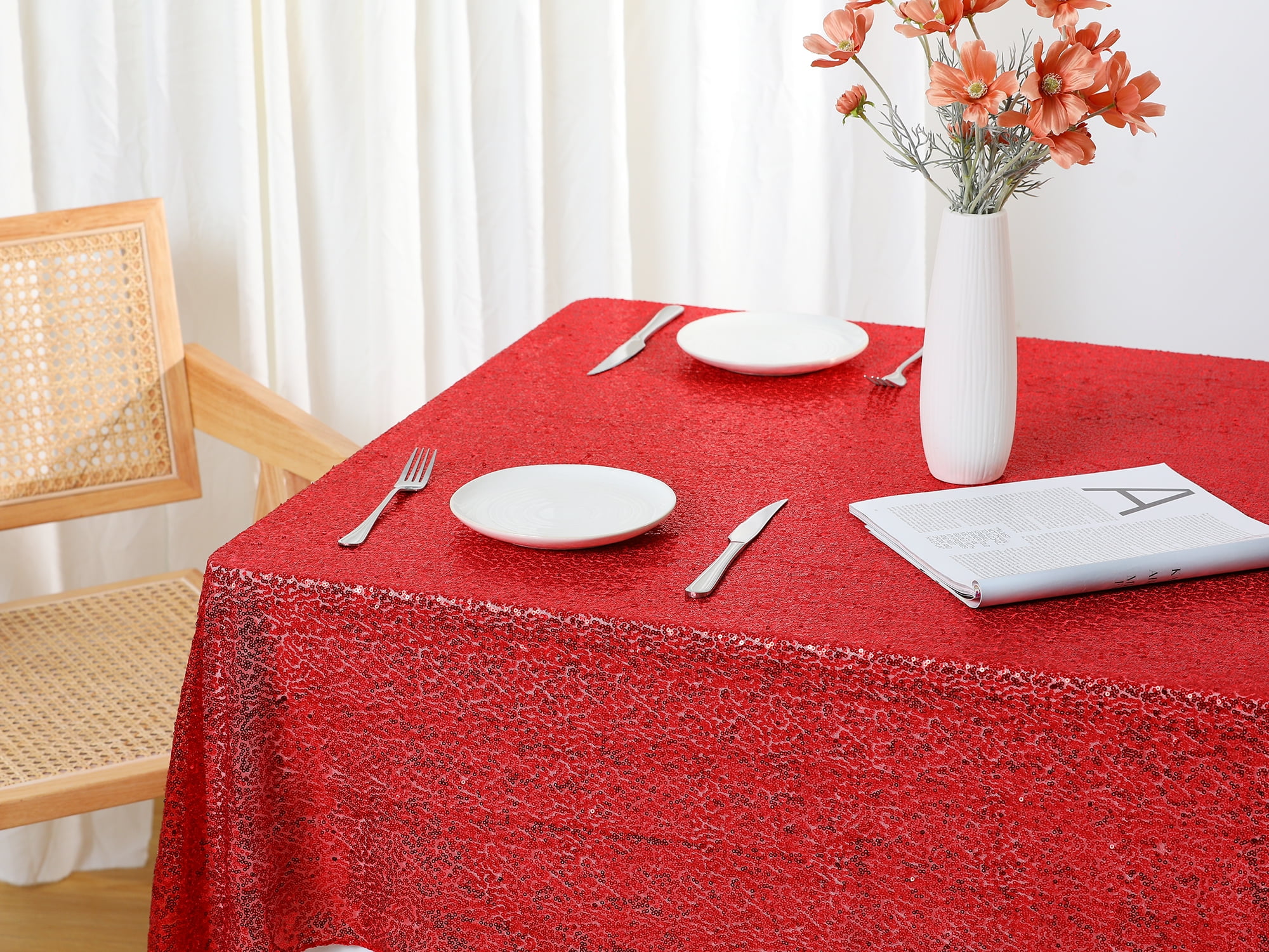 Unique Bargains Sequin Table Covers for Dining Room Parties or Dances Tablecloths Red 47"x71"