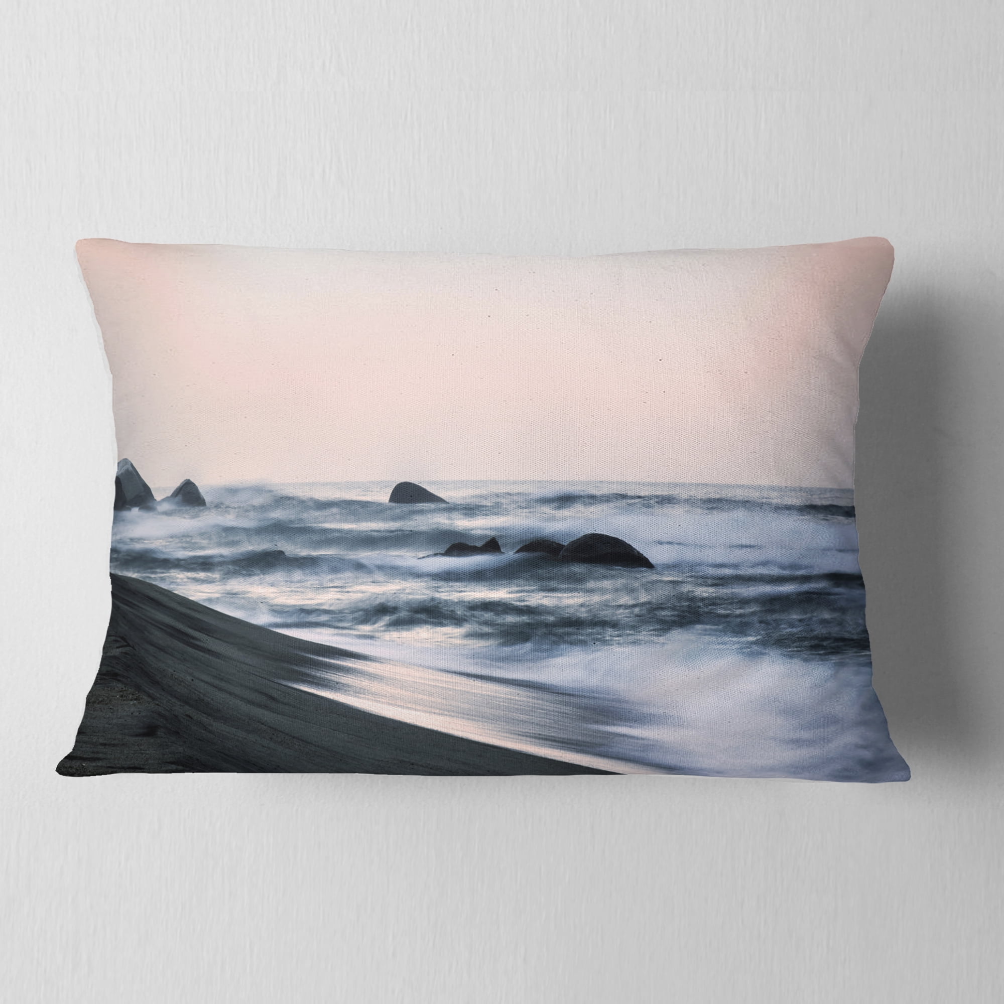 Designart Wonderful Long Exposure Sea Waves - Beach Photo Throw Pillow - 12x20