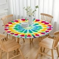 thumbnail image 3 of Colorful Rainbow Tie Dye Spiral Pattern Round Fitted Tablecloth with Elastic Edge,Dining Table Cover Waterproof,Outdoor Round Tablecloth for Camping,Dining,Indoor and Outdoor, 3 of 7