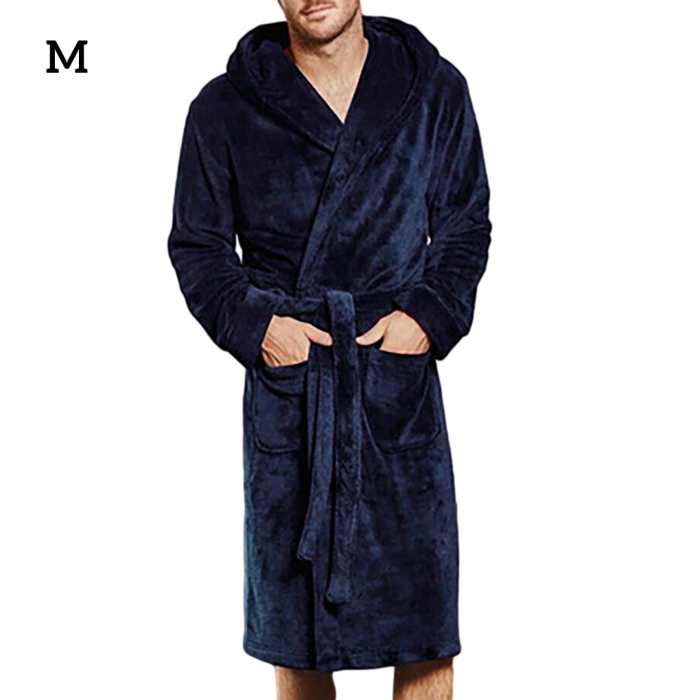 Thick Warm Pocket Robe SPA Long Robe Long Sleeve Bathrobe Winter Hooded