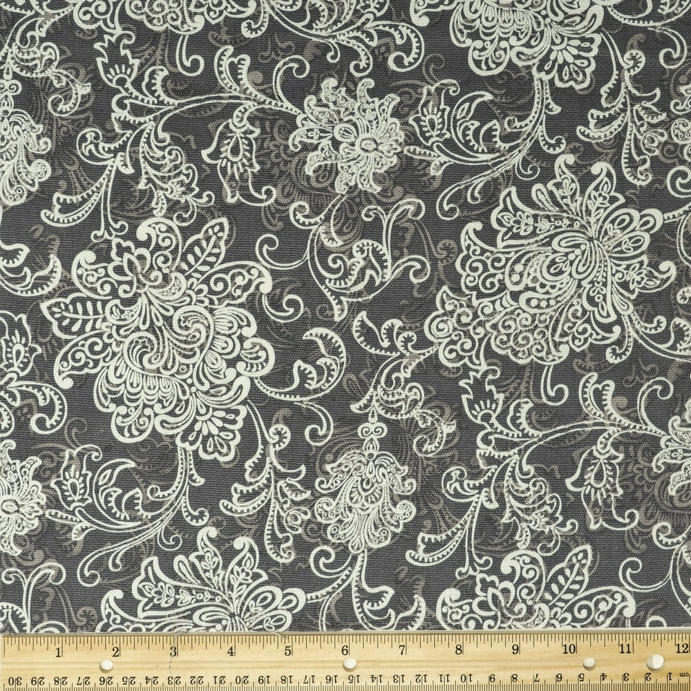 Waverly Inspirations 100 Cotton Duck 45" Width Scroll Charcoal Grey