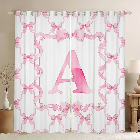 Erosebridal Cute Coquette Bowknot Black Out Curtains,Girls Pink A Alphabet Letter Curtains Pack of 2 (42x63 Each) For Kids
