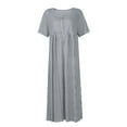 thumbnail image 4 of HomeGardon Women Dress Women's Summer Striped Short Sleeve Long Dress Ankle Length,Women V Neck Button Down Collared Side Slit Casual Beach Maxi Dresses Blue,S-XXXL, 4 of 6