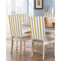 nqOlkjepod Dark Yellow Grey Striped Chair Covers Set of 4, Decorative Chair Back Cover, Minimalist Farmhouse Stripe Dining Room Chair Slipcovers Removable Chair Protectors Covers for Party Banquet