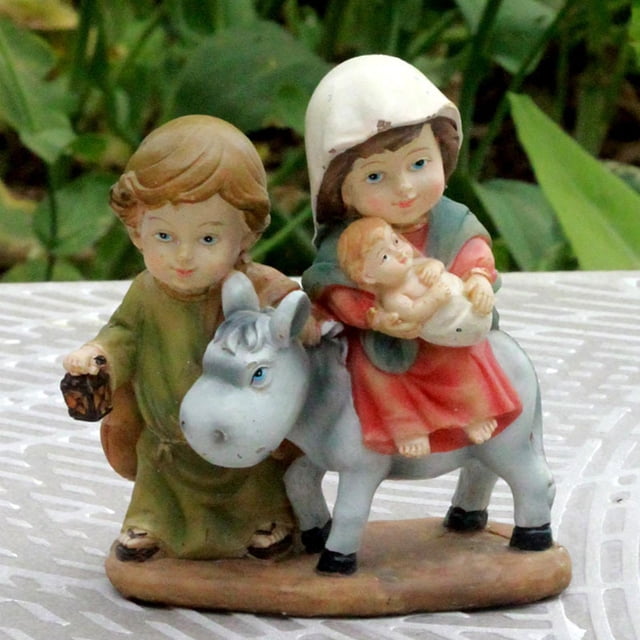 Estatua de decoración cristiana Macarena Adorno religioso de Navidad Paseo en burro 10,5x6x12 cm