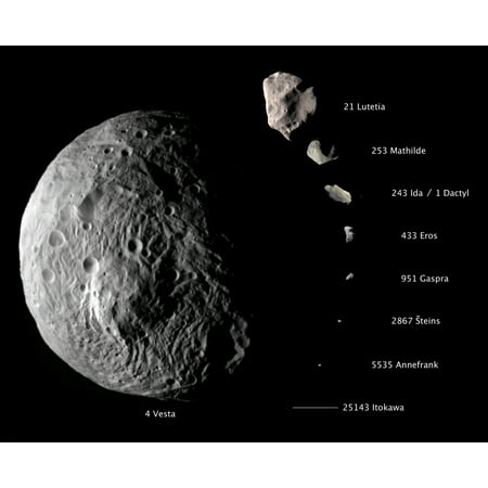 Digital composite showing the comparative sizes of nine asteroids Canvas Art - Stocktrek Images (31 x