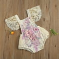 thumbnail image 3 of Newborn Baby Girls Crochet Lace Romper, Toddler Loose Fly Sleeve Square Collar Tie-up Playsuit, 3 of 7
