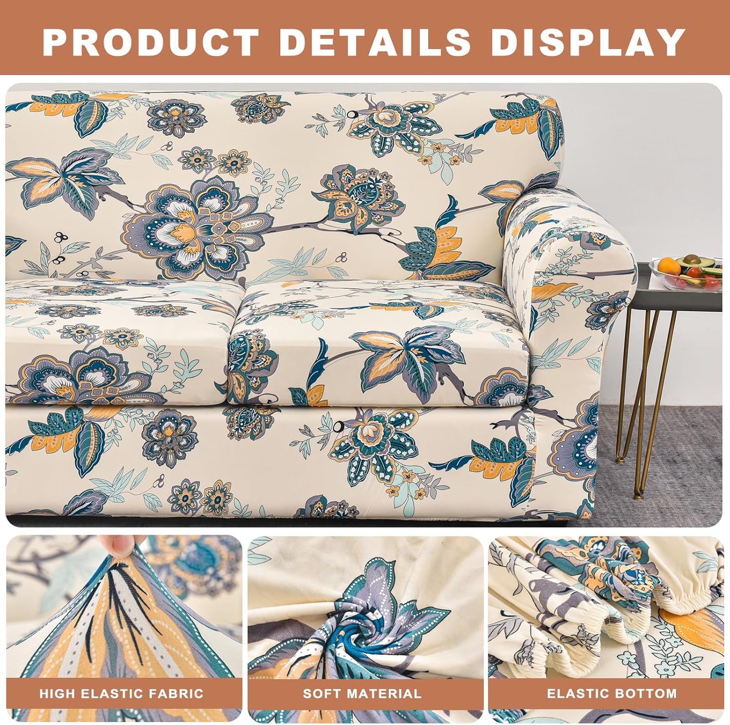 CHUNTIAN Couch Cover Chair Covers Printed Sofa Covers 2-Piece Stretch Armchair Sofa Couch Slipcover Sectional Couch Covers for Sofa Furniture Protector with Non Slip Elastic Bottom for Living Room