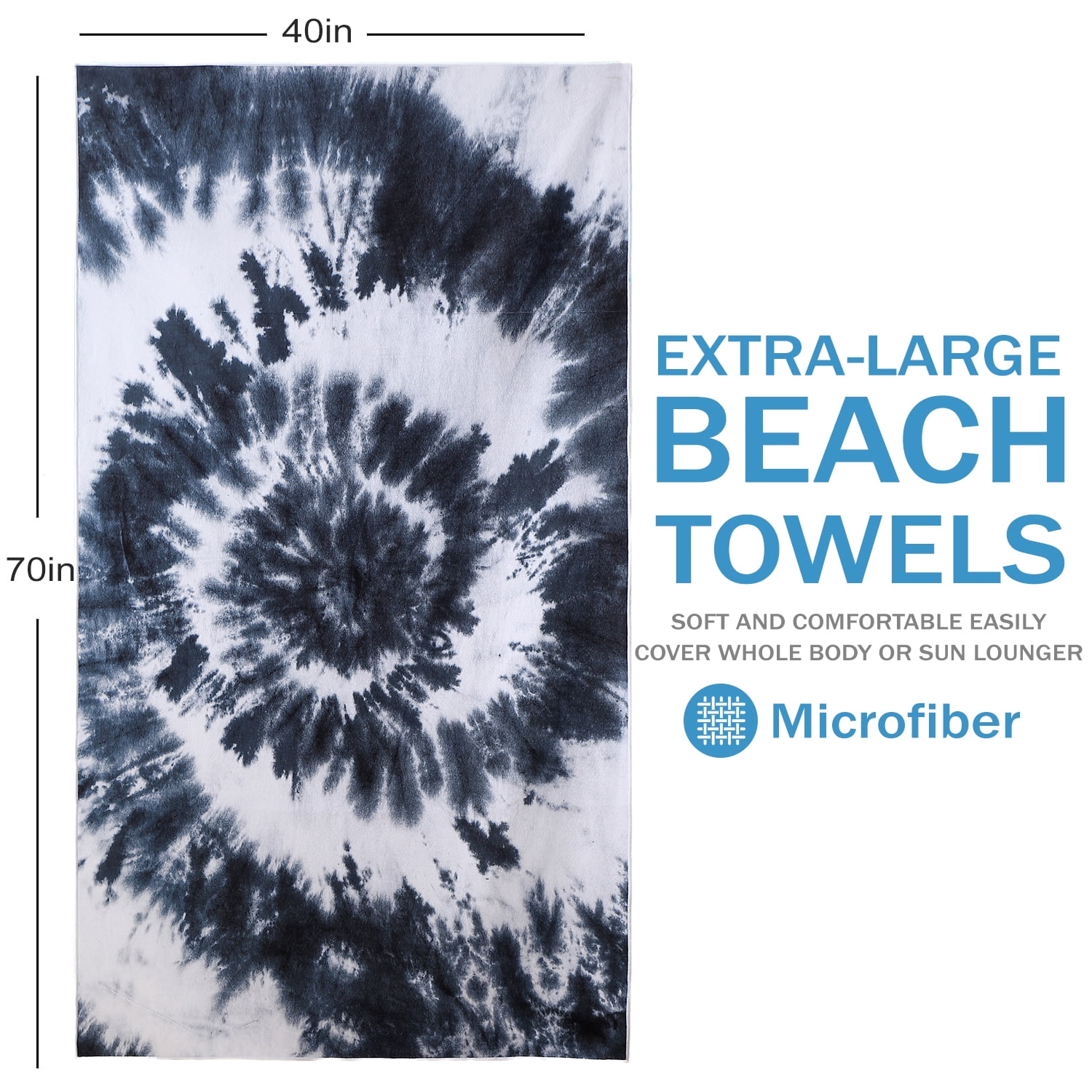 Beartech 4 Pieces Beach Towel Set,40x70 inches Tie-Dye Beach Towels Soft Camping Travel Towels, Lightweight Quick Dry Pool Towels for Beach Shower Towels Swim Towels Absorbent for Adults