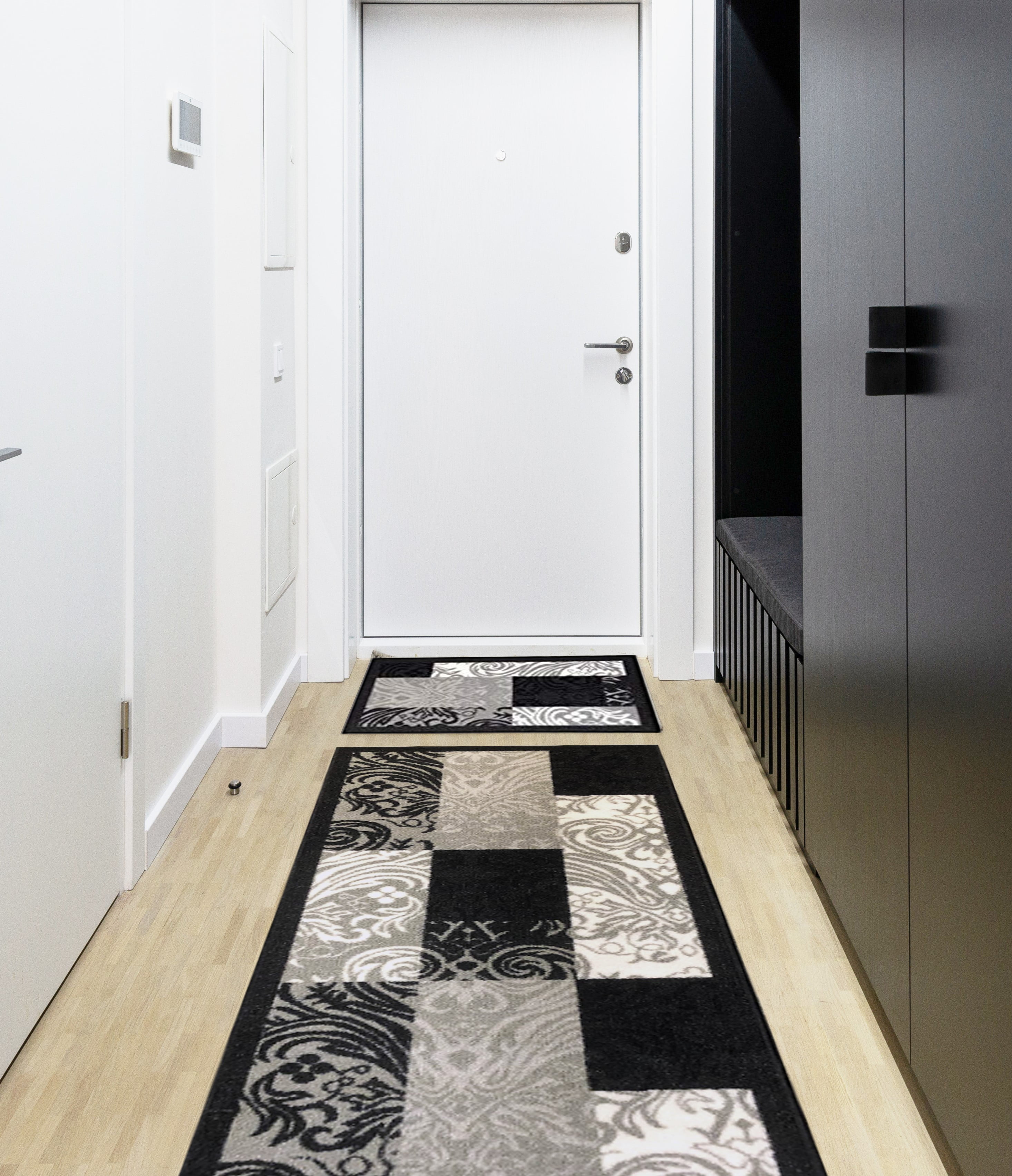 Black Bordered Non Slip Water Absorbent Kitchen Mat Durable Washable Hallway Rug 