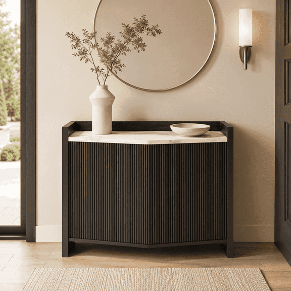 BelvaraHome 35" Modern Fluted Sideboard with Faux Marble Top, 2 Doors & 1 Adjustable Shelf, Black