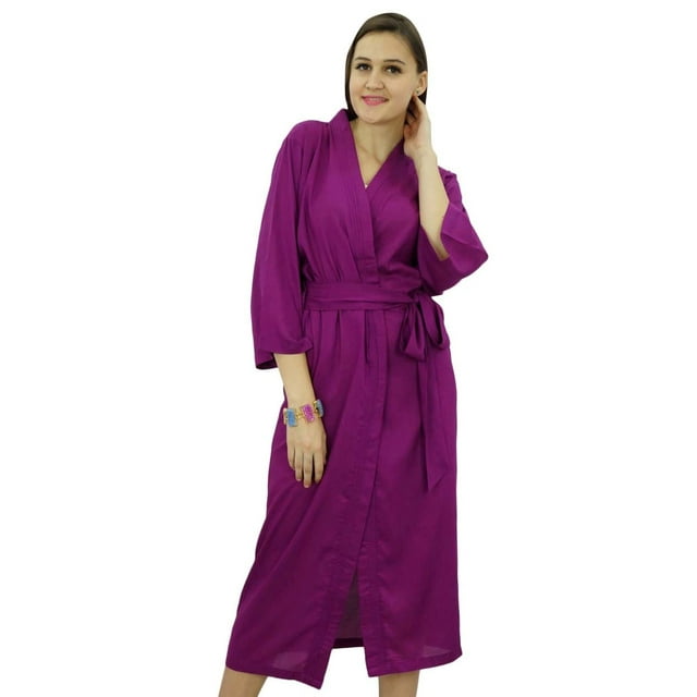 Bimba Robe Longue Unie pour Femmes Ceinture en Coton Modal Doux Peignoir Rond Uni