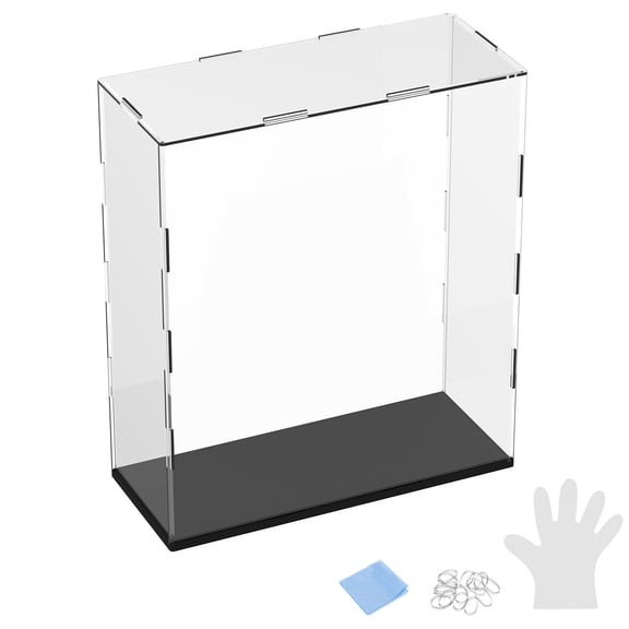 1-Pack Acrylic Display Case, 9.8x3.9x11.8 Inch/25x10x30cm Acrylic Clear Display Case Box with Black Wooden Base [Black, Clear]