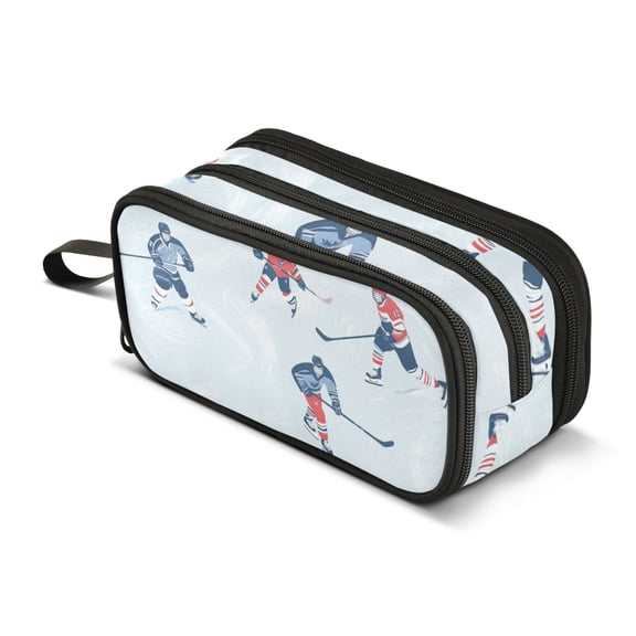FORMRS Pencil Case with 3 Compartments Zipper Pouch, Elementary School Level and up, Hockey Action Zone