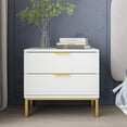 thumbnail image 2 of FUFU&GAGA Whtie Nightstand Set of 2 Modern Bedside Table with 2 Drawers Versatile End Table with Gold Handles, Metal Legs, for Bedroom Living Room, White and Gold, 2 of 13