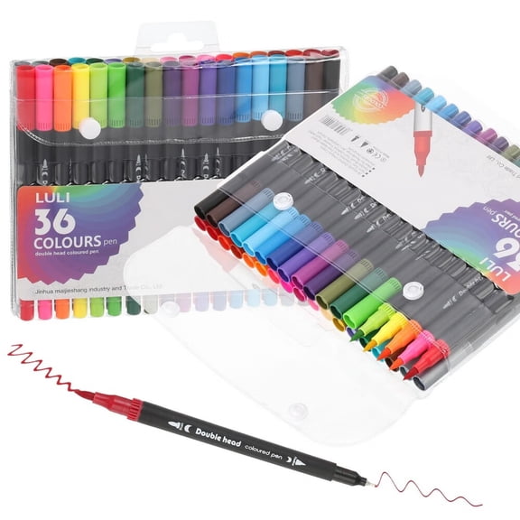Dual Tip Colored Pens,36 Colors Brush and Fineliner Tips Watercolor Coloring Markers for Drawing,Lettering,Journaling,Calligraphy,Note Taking,Coloring,Black Pen Barrel