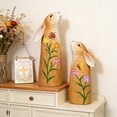 thumbnail image 4 of Decoración de par de figuras de conejito de madera – Conejos de madera tallados multicolores 2 tamaños 7in y 5,3 in – Adorno de mesa de Pascua, decoración rústica de campesa primaveral, 4 of 8