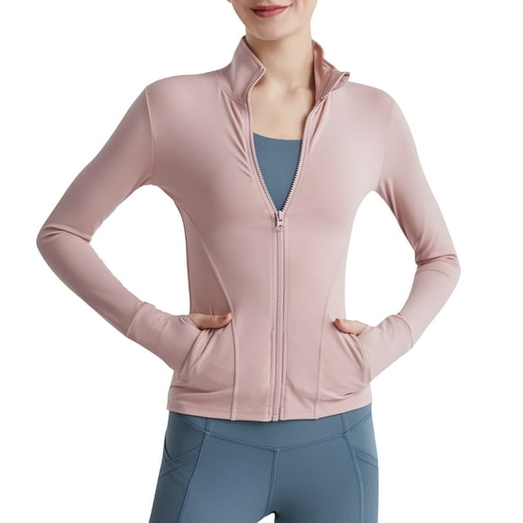 Yeacher Women Sport Jackets Full Zip Thumb Holes Pockets Running Fitness Yoga Slim Tops