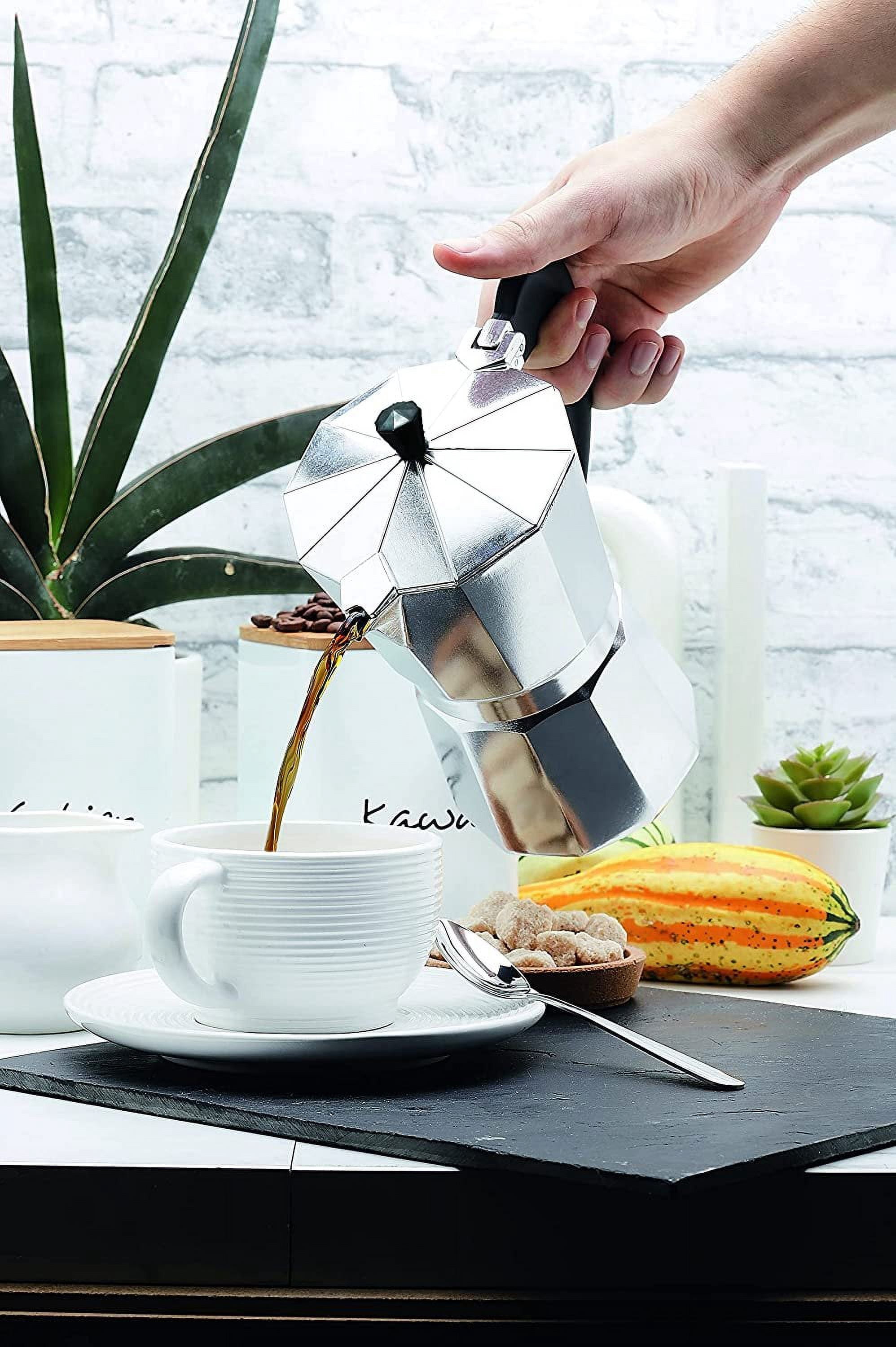 J&V TEXTILES Stovetop Espresso and Coffee Maker, Moka Pot for Classic Italian and Cuban Caf Brewing, Cafeteria, 3-Cup