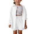 thumbnail image 2 of Babcutegg Girls Solid Color Long Sleeve Button-Up Shirt with Matching Shorts Set – Soft Casual Two-Piece Outfit Featuring Pocket Detail and Comfort Fit White Size 3, 2 of 10