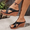 thumbnail image 4 of Rokment Women's Cork Footbed Wedges Dressy Slippers Sandals Stylish Casual Cross-Band Leather Platform Chunky Slip on High Heels Beach Summer Dress Slides Shoes Black Size 6, 4 of 7