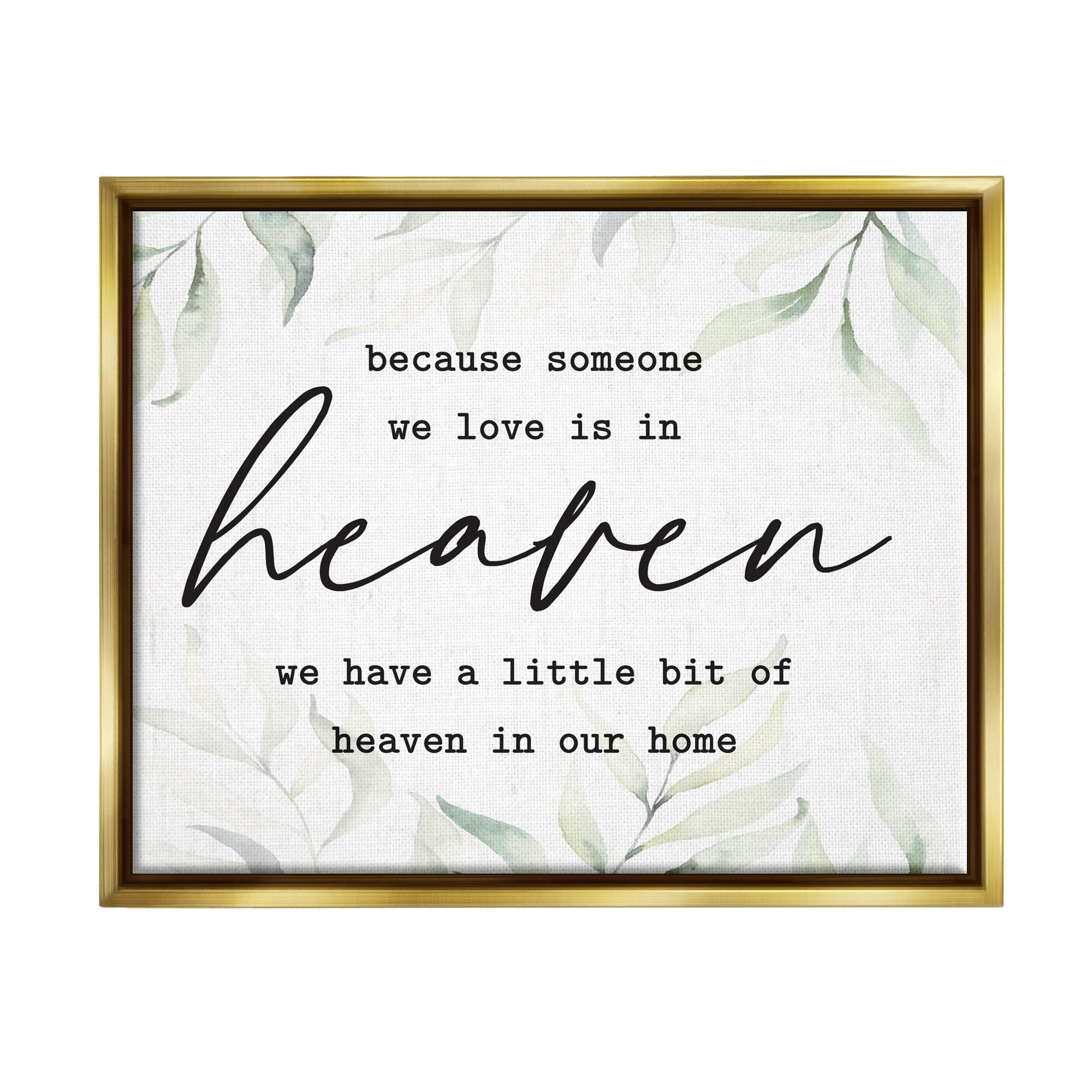 Stupell Industries Heaven In Our Home Tropical Plant Leaves Design Graphic Art Metallic Gold Floating Framed Canvas Print Wall Art, Design by Lettered and Lined