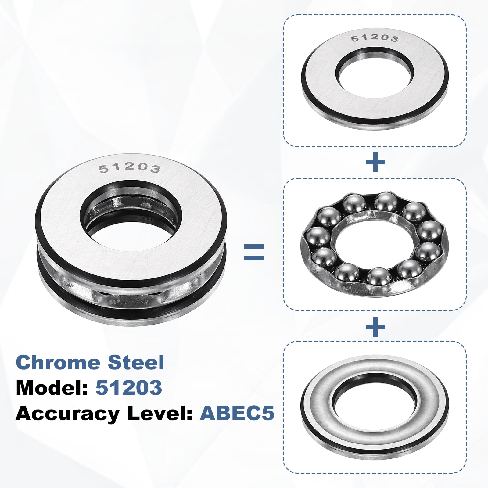 Uxcell 4 Pack Thrust Ball Bearings, 17mm Bore 35mm OD 12mm Thick 51203 Single Row Roller, Chrome Steel Axial Ball Bearing, ABEC5