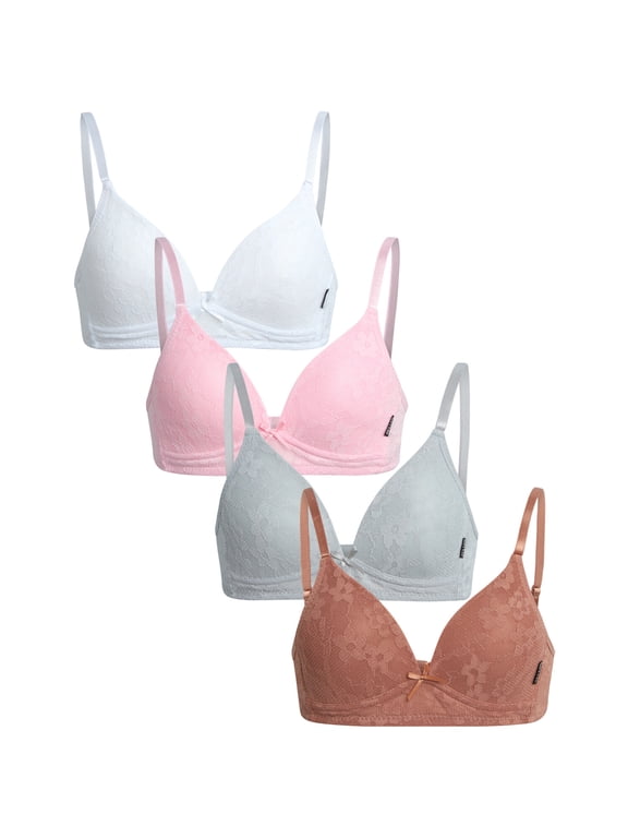 Girls Training Bra Soft Molded Microfiber Bralette Wire-Free Girls a-Cup Bras 4 Pack