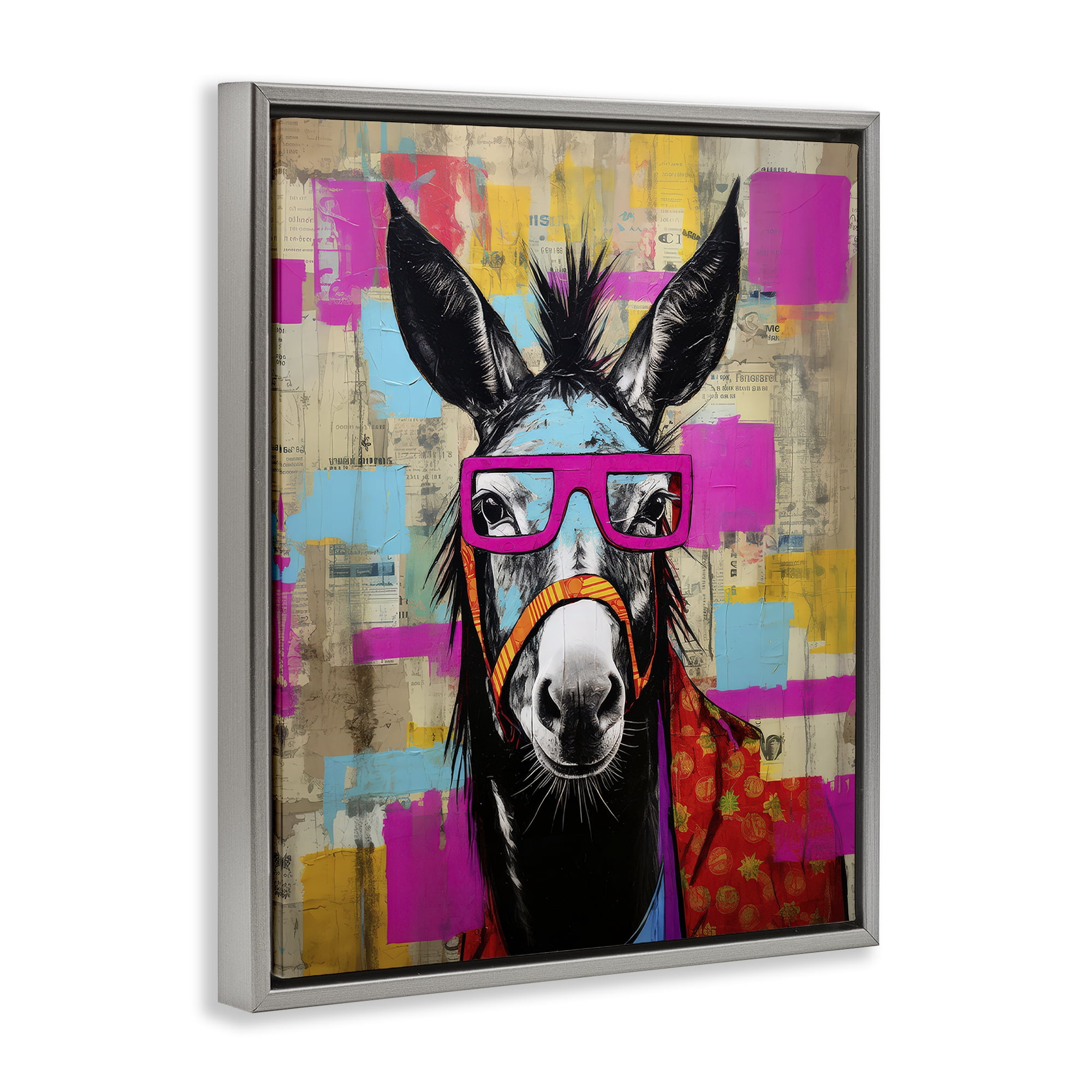Stupell Industries Quirky Spectacle Donkey Animals Painting Gray Floater Framed Canvas Art Print Wall Art, 17 x 21