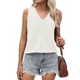 thumbnail image 4 of MOSHU V Neck Tank Tops for Women Flowy Pleated Sleeveless Shirts Loose Fit Women Tops Dressy Curved Hem Summer Tops, 4 of 12
