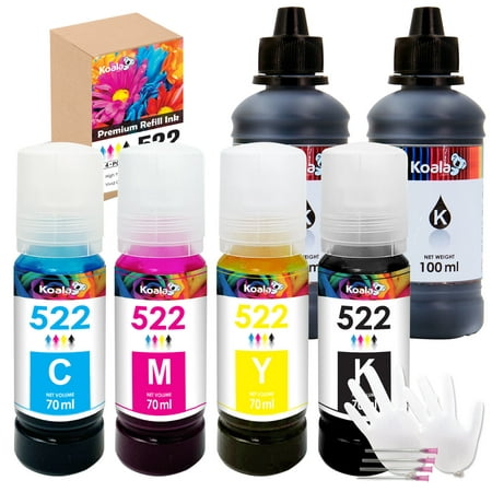 6PK Koala Ink Refill Kit Compatible with Epson 522 Ink T522 Ecotank Ink Bottles,Black + CMY for ET-2720 4800 2800 2803 4700