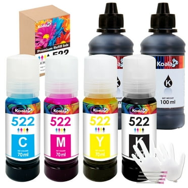 6PK Koala Ink Refill Kit Compatible with Epson 522 Ink T522 Ecotank Ink Bottles,Black   CMY for ET-2720 4800 2800 2803 4700