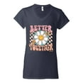 thumbnail image 2 of Wild Bobby Retro Better Together Daisy Smiley Face Checkered Background Vintage Women Standard V-Neck Tee, Navy, Medium, 2 of 6