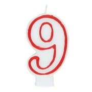 Number 9 Birthday Candle, 2.75 in, Red and White, 1ct