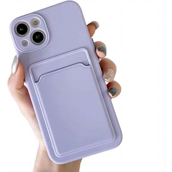 for iPhone Case,Cute Silicone with Credit Card Holder Camera Lens Protection Soft Shockproof Phone Case (Purple,iPhone 11)