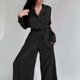thumbnail image 5 of Pantalones Conjunto de pantalones de 2 piezas para mujer, estilo informal, cuello vuelto, traje diario de retales Cgtredaw Negro T M para Mujer, 5 of 6