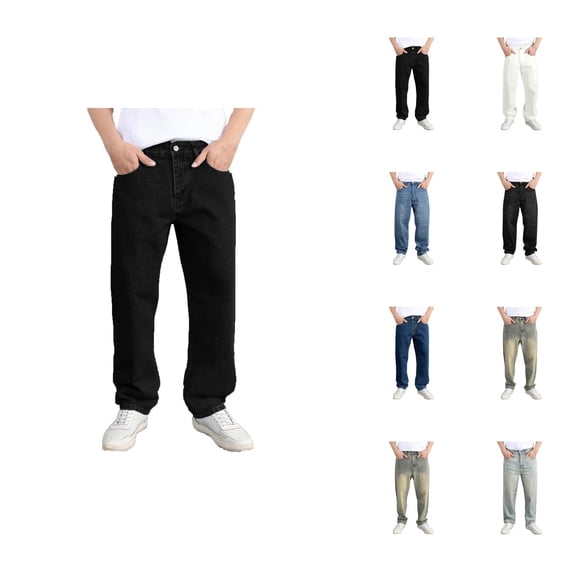 Baggy Jeans for Men Classic Washed Distressed Loose Fit Casual Denim Pants with Pockets Trousers
