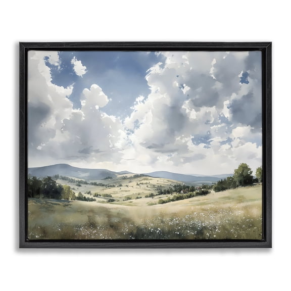 Stupell Industries Traditional Cloudy Hills Meadow Black Floating Frame Canvas Art, 21 x 17, by Franklyn Gregory
