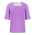 thumbnail image 5 of Otntypg T-Shirts for Women Retro Polka Dot Print Summer Elbow Length Bell Sleeve Square Neck Tunic Blouse Loose Fit Dressy Pullover Tops Multicolor S, 5 of 6