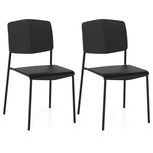 Gymax Dining Chair Set of 2 w/Ergonomic Backrest & Wide Seat Stackable Kitchen Chairs Black