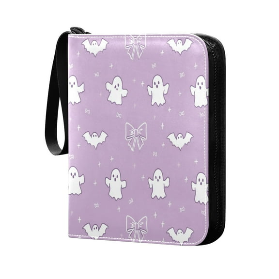 400 Pockets Trading Cards Album,Card Binder 4-Pocket, Cards Collector Album Holder Fits 400 Cards with 50 Removable Sheets Purple Bows and Bats